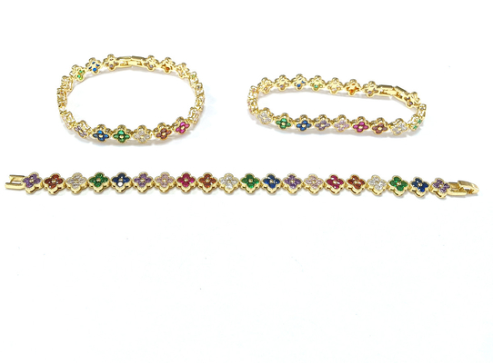 Bracelet de tennis en cuivre arc-en-ciel en or OEM ODM Bracelet de tennis en zirconie cubique