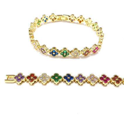 Bracelet de tennis en cuivre arc-en-ciel en or OEM ODM Bracelet de tennis en zirconie cubique