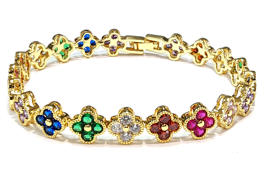 Bracelet de tennis en cuivre arc-en-ciel en or OEM ODM Bracelet de tennis en zirconie cubique