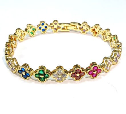 Bracelet de tennis en cuivre arc-en-ciel en or OEM ODM Bracelet de tennis en zirconie cubique