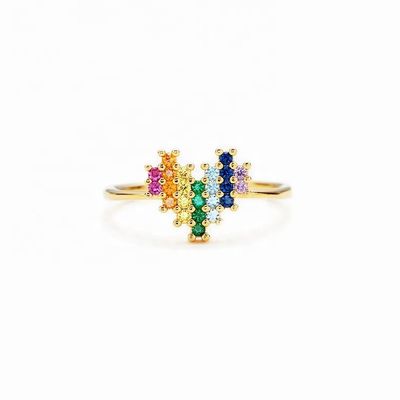 Bague de fiançailles de mariage en or 18 carats avec un joli design en forme de cœur et arc-en-ciel