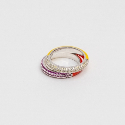 Bague élégante en argent sterling 925, or jaune 18 carats, moitié zircon, moitié émail