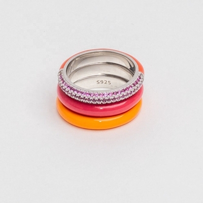 Bague élégante en argent sterling 925, or jaune 18 carats, moitié zircon, moitié émail