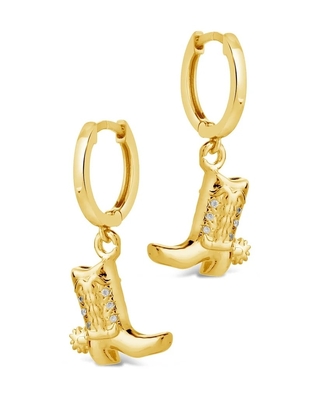 Bottes de cow-boy Micro délicat cuivre boucles d'oreilles de chute Blanc CZ pierre cuivre boucles d'oreilles Dangle