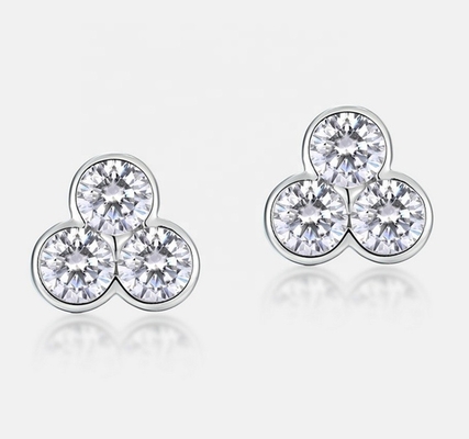 S925 Boucles d'oreilles en argent de trois pierres avec placage au rhodium pour femmes et filles