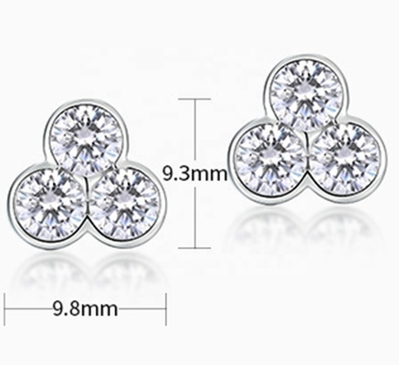 S925 Boucles d'oreilles en argent de trois pierres avec placage au rhodium pour femmes et filles