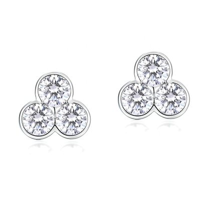 S925 Boucles d'oreilles en argent de trois pierres avec placage au rhodium pour femmes et filles