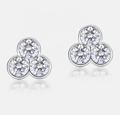S925 Boucles d'oreilles en argent de trois pierres avec placage au rhodium pour femmes et filles