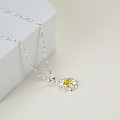 Collier de tournesol en argent sterling 925 avec chaîne de bijoux design jaune cube zircon