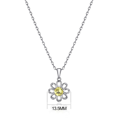 Collier de tournesol en argent sterling 925 avec chaîne de bijoux design jaune cube zircon