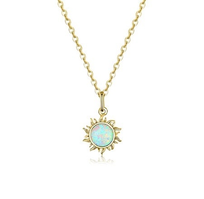 Collier en opal et diamant de tournesol 15 mm Collier en opal de femme 45 cm + 5 cm