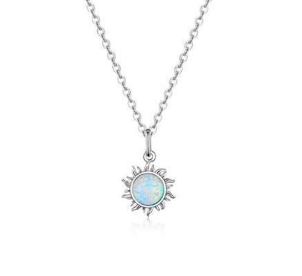 Collier en opal et diamant de tournesol 15 mm Collier en opal de femme 45 cm + 5 cm