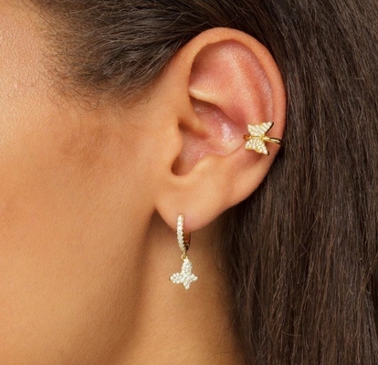 Boucle d'oreille de papillon en or 18K avec Micron Pave Blanc CZ bijoux de mode pour femmes