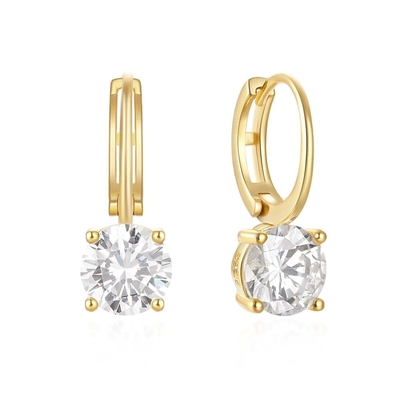 925 Sterling Silver arrivé 18K plaqué en or Solitaire Blanc Cube Zircon Huggies Boucles d'oreilles