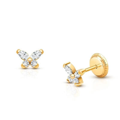 Type religieux Aucune Boucle d'oreille de papillon en argent sterling 925 en or 18K
