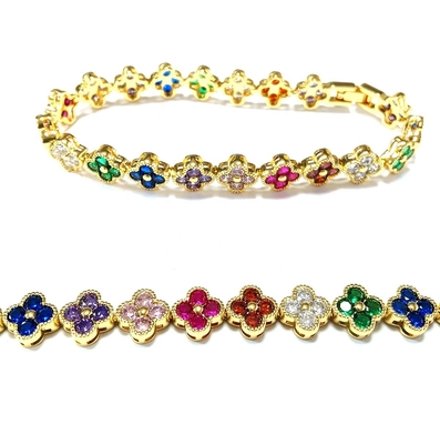 Perle d'eau douce CZ pierres Bracelets de tennis plaqués bijoux personnalisés arc-en-ciel or cuivre laiton pour femmes