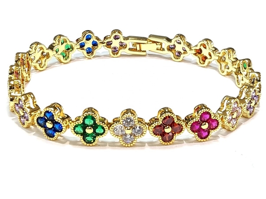 Perle d'eau douce CZ pierres Bracelets de tennis plaqués bijoux personnalisés arc-en-ciel or cuivre laiton pour femmes