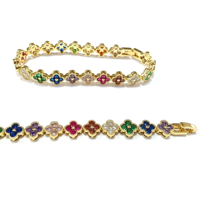 Perle d'eau douce CZ pierres Bracelets de tennis plaqués bijoux personnalisés arc-en-ciel or cuivre laiton pour femmes