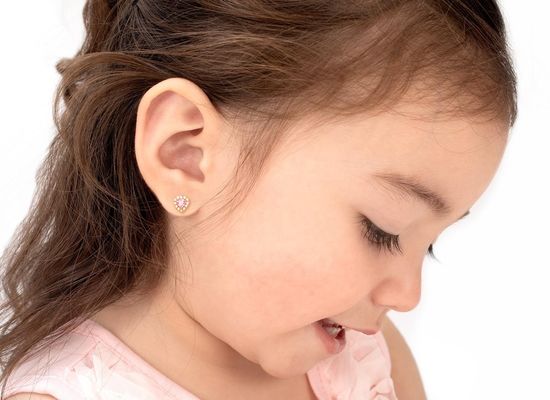 Boucles d'oreilles en argent sterling en forme de cœur rose et blanc CZ Stud avec décoration en pavé pour bijoux de qualité pour enfants