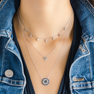 Collier bleu et blanc CZ en forme de cercle en argent sterling 925