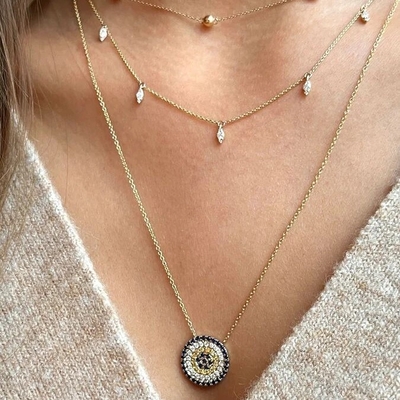 Collier bleu et blanc CZ en forme de cercle en argent sterling 925
