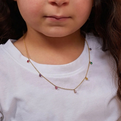 Collier pour enfants en argent 925 avec une pierre précieuse arc-en-ciel ludique Zircon pour étinceler