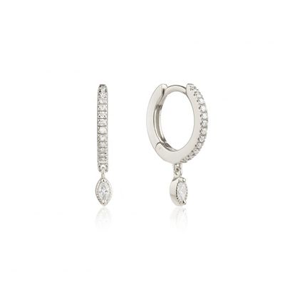 Boucles d'oreilles en guillemets de 925 Sterling Silver Marquise Cut Zircon pour les fiançailles avec un diamètre de 12 mm et une épaisseur de 2 mm
