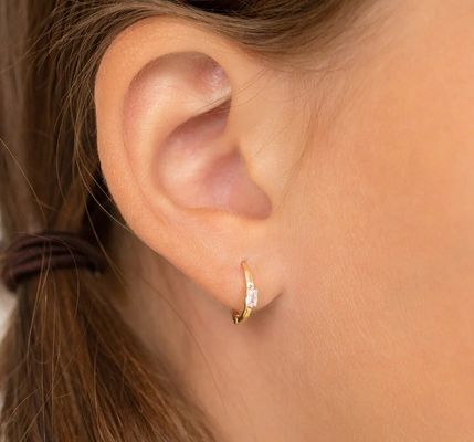 14K plaqué en or 10mm Baguette Coupe Rose Cube Zircon Boucle d'oreille pour enfants avec 50PRS MOQ