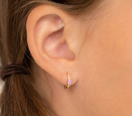 14K plaqué en or 10mm Baguette Coupe Rose Cube Zircon Boucle d'oreille pour enfants avec 50PRS MOQ