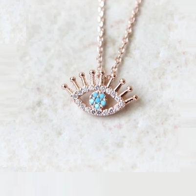 925 Argent Sterling Micro Pave Clair CZ et Turquoise Mauvais Les yeux Pendant Collier Colliers