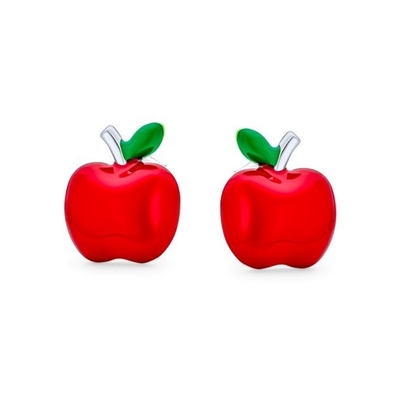 De délicieuses boucles d'oreilles en rouge et vert en émail pour les petites filles en argent sterling 925