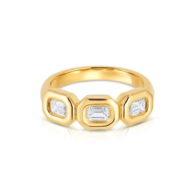 Anneau en argent triplé émeraude fait à la main avec pierre de zircon AAA et plaque d'or 14K