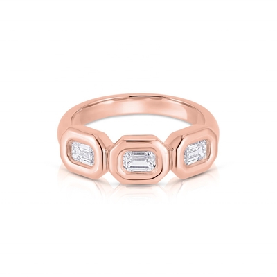 Anneau en argent triplé émeraude fait à la main avec pierre de zircon AAA et plaque d'or 14K