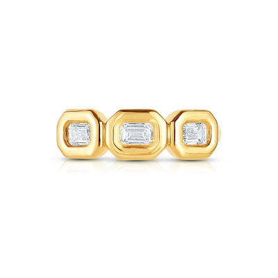 Anneau en argent triplé émeraude fait à la main avec pierre de zircon AAA et plaque d'or 14K