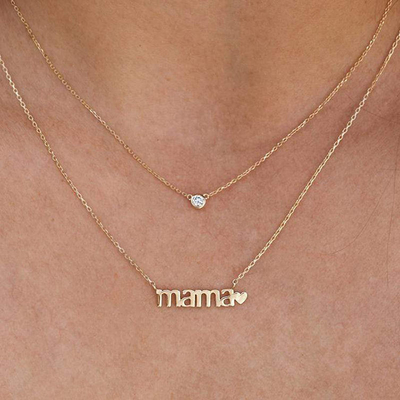 Collier plaqué en or MAMA Collier de cœur pour la fête des dames