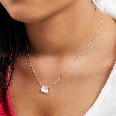 Émail rose blanc Hello Kitty Pendentif en argent sterling Plaqué au rhodium