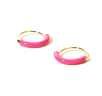 Boucles d'oreilles en argent sterling 925 18 mm avec émail rose chaud et or 18K
