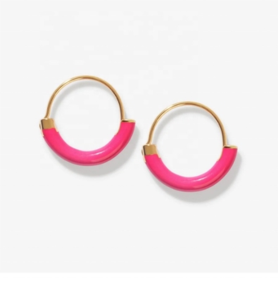 Boucles d'oreilles en argent sterling 925 18 mm avec émail rose chaud et or 18K