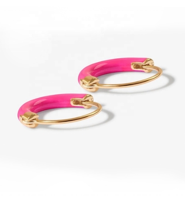 Boucles d'oreilles en argent sterling 925 18 mm avec émail rose chaud et or 18K