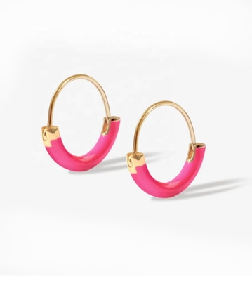Boucles d'oreilles en argent sterling 925 18 mm avec émail rose chaud et or 18K