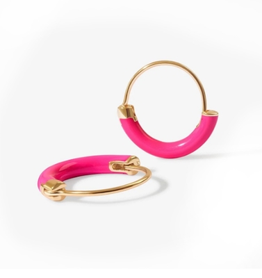 Boucles d'oreilles en argent sterling 925 18 mm avec émail rose chaud et or 18K