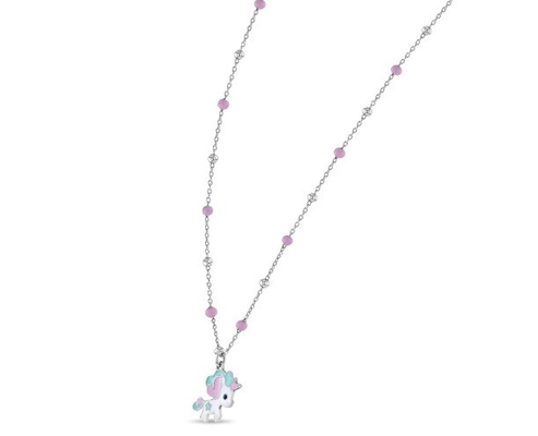 Collier de collier en émail Unicorn pour enfants 925 Sterling Silver Blanc or plaqué
