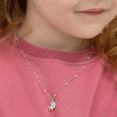 Collier de collier en émail Unicorn pour enfants 925 Sterling Silver Blanc or plaqué