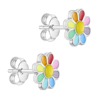 925 Sterling Silver Enamel Colorié Princesse Délicate Boucle d'oreille de fleur pour les cadeaux de filles