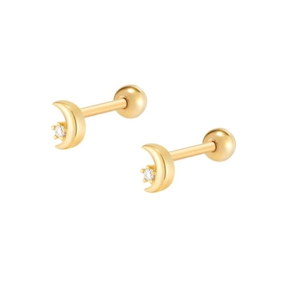 925 Sterling Silver Tiny CZ Moon Piercing Stud Boucle d'oreille avec fermeture à vis à bille