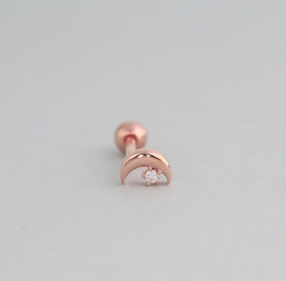 925 Sterling Silver Tiny CZ Moon Piercing Stud Boucle d'oreille avec fermeture à vis à bille