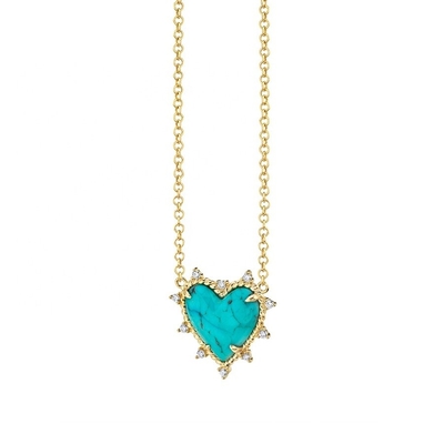 Chaîne en argent sterling 925 bijoux diamant et cœur turquoise