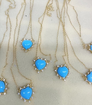 Chaîne en argent sterling 925 bijoux diamant et cœur turquoise