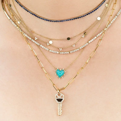 Chaîne en argent sterling 925 bijoux diamant et cœur turquoise