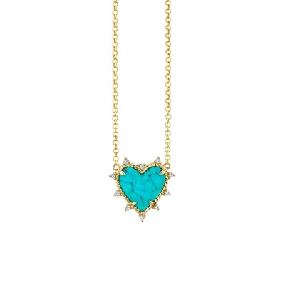 Chaîne en argent sterling 925 bijoux diamant et cœur turquoise